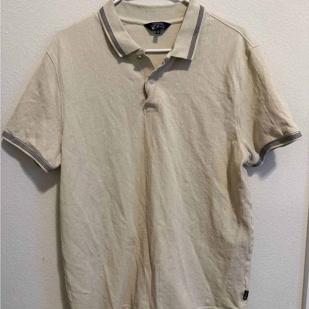 Ben Sherman Beige Polo Shirt with Striped Collar